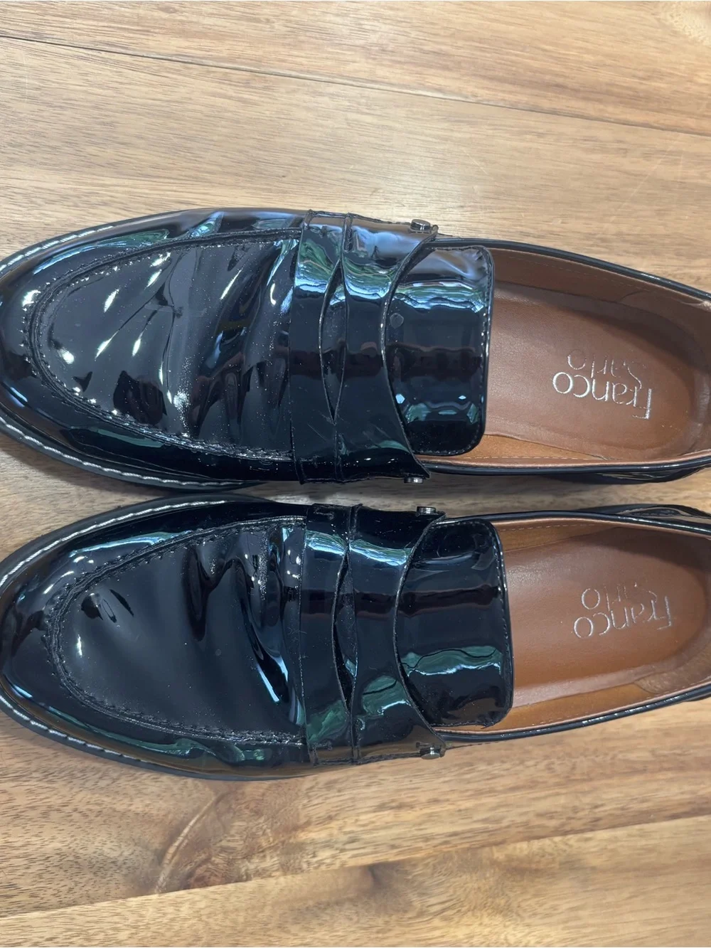 Franco Sarto Black Patent Leather Penny Loafers